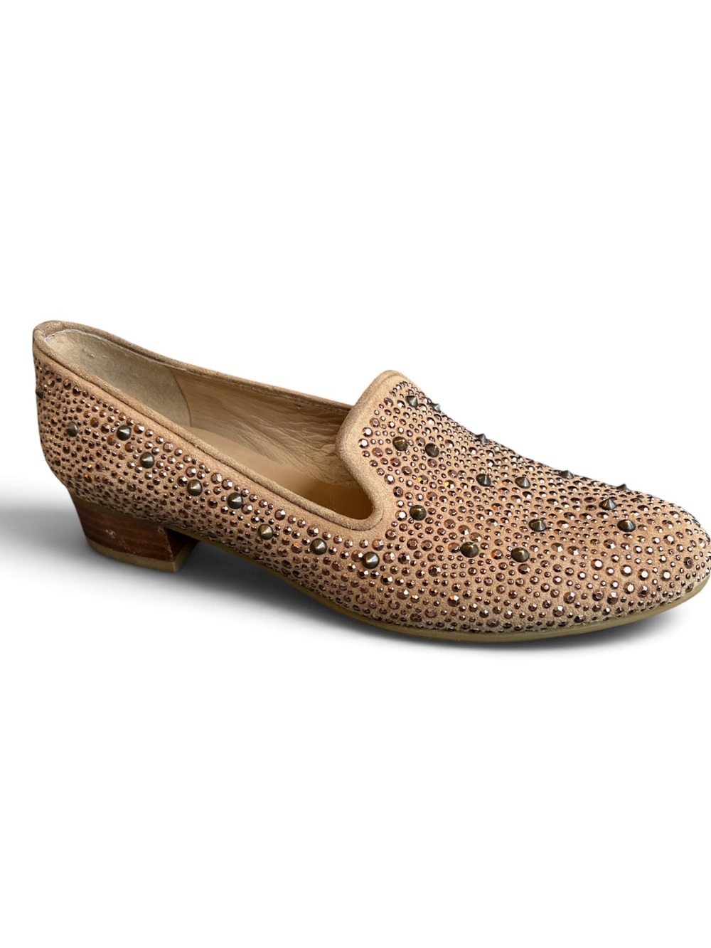 Stuart Weitzman Beige Suede Studded Accents Loafers Size 6